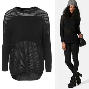 Topshop Black Mesh Crew Neck Sweater